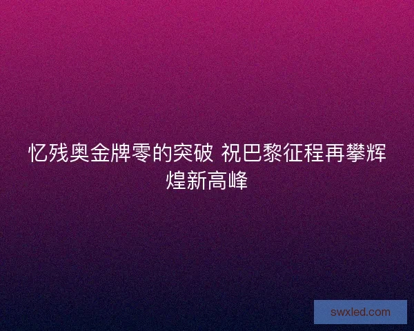 忆残奥金牌零的突破 祝巴黎征程再攀辉煌新高峰